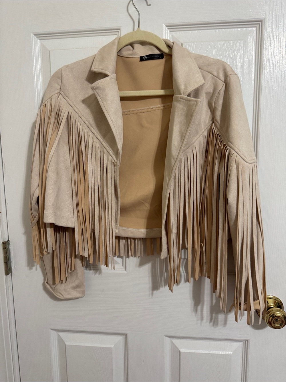 Fringed Suede Cropped Jacket - Beige